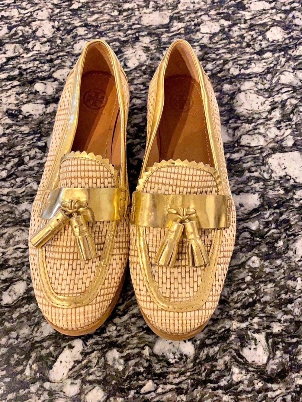 Tory Burch Women's Gold Woven Tassel Loafers